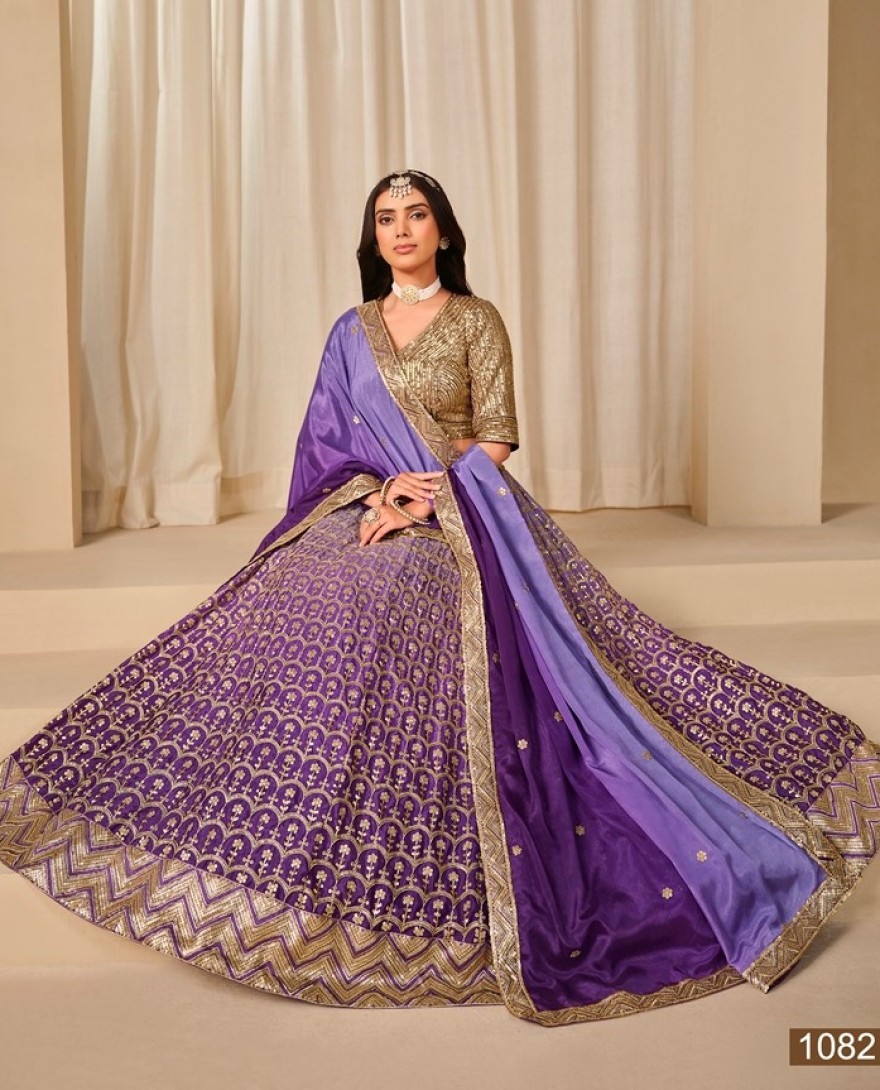 1082-purple - Embroidered Work Chinon Designer Lehenga Choli in Purple and Violet for Women